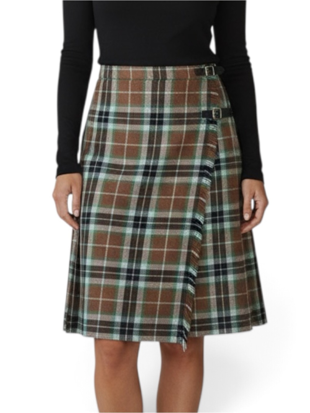 Laird Portch Scottish Wool Tartan Plaid Wrap Skirt Kilt Clan Teal Brown Size S